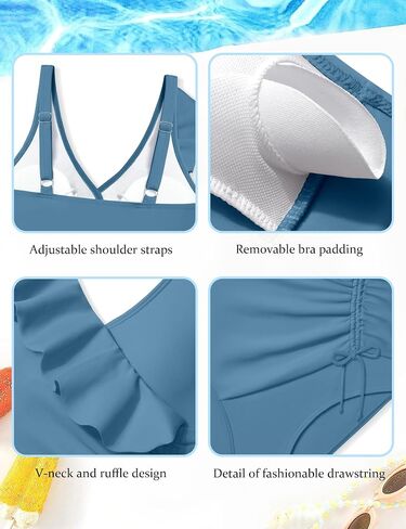 NAPU Girls Swimsuit Ruffle V Neck One Piece Swimsuits Ruched Solid Bathing Suit for Girls Quick Dry Beach Swimwear 9-16 Years in Saudi Arabia
