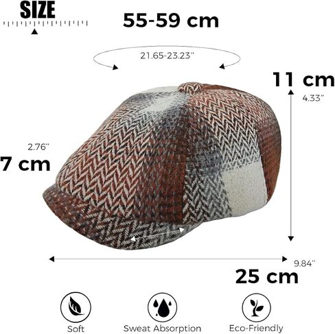 Women Newsboy Cap, Vintage Winter Warm Cabbie Beret Hat 8 Panel Herringbone Tweed Gatsby Ivy Painter Cap, 55-59cm in Saudi Arabia