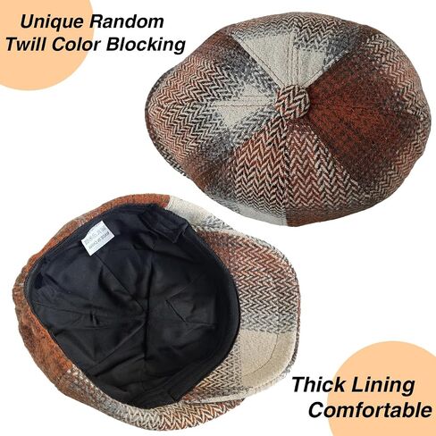 Women Newsboy Cap, Vintage Winter Warm Cabbie Beret Hat 8 Panel Herringbone Tweed Gatsby Ivy Painter Cap, 55-59cm in Saudi Arabia