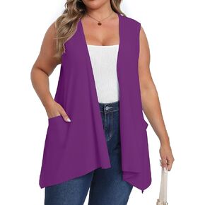 OLRIK Lightweight Plus Size Cardigan with Pocket Sleeveless Cardigans for Women Summer