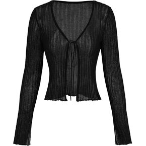 CIDER Cardigans for Women Trendy Bow Tie Front V Neck Long Sleeve Lightweight Shrug Sweater Ribbed Knit Crochet Cardigans