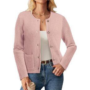 Urban CoCo Women's Open Front Cropped Cardigan Sweaters for Women Trendy Crewneck Button Down Knit Sweater Jacket