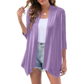 Uvog Women's 3/4 Sleeve Draped Open Front Cardigan Casual Loose Lightweight Cardigans