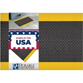 Durable Corp Diamond DEK Sof Spun Plus Floor Mat, Anti Fatigue Embossed Rubber Diamond Tread for Long Standing Comfort, Heavy Duty Grip, 24x36 Inches, Black with Yellow Border for Visibility