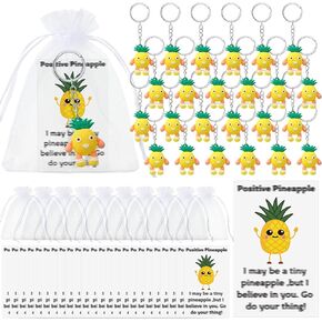 Tondiamo 24 Set Pineapple Positive Keychains bulk Gift Emotional Encourage Support Keychains with Funny Card Graduation Employee Appreciation Gift