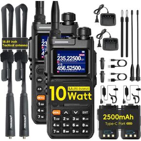راديو Baofeng UV-5R 8 وات هام، راديو ثنائي الاتجاه مع بطارية 3800 مللي أمبير في الساعة، راديو طويل المدى مع هوائي طويل 771، هوائي قصير 805S، كابل شاحن USB، ميكروفون مكبر صوت، مجموعة كاملة من أجهزة الاتصال اللاسلكي، عبوتان