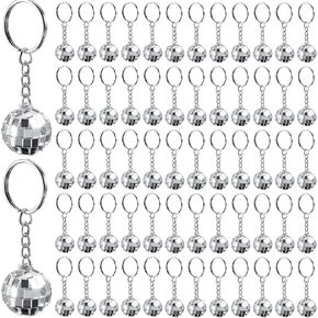 Hicarer 12 Pieces Mini Mirror Disco Ball Keychains Bulk Silver Disco Ball Party Favors 70s Keychains 1970s Accessories for Party Supplies Decorations