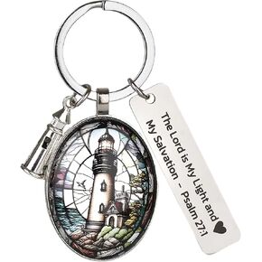 3D Glass Lighthouse Keychain with Bible Verses,Christian Gifts for Women Faith ——“The Lord is My Light and My Salvation“ Psalm 27:1