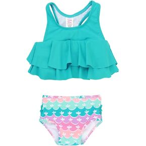 RuffleButts Periwinkle Blue Seersucker Seersucker Bow Ruffle Bikini - 12-18m in Kuwait