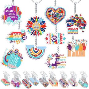 Sureio 50 Pcs Asian Pacific American Heritage Month Keychains Bulk Acrylic Asian American and Pacific Islander Heritage Month Hanging Keychain for Women Men Party Favors Gifts Decorations