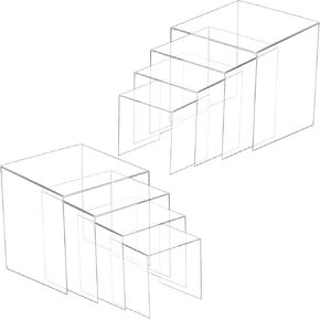 8 PCS Riserlic Square Riseers ، 2 مجموعات 4 أحجام طويلة من الناهضات من أكريليك شاشة ، 0.12 "الناهضات الواضحة السميكة للعروض ، رف شاشة واضح لعرض المجوهرات