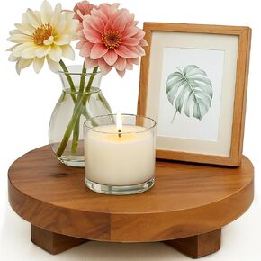 DeMigo Round Acacia Wood Riser 9.5 بوصة - عرض قاعدة التمثال على الأقدام للنباتات والشموع والصابون والمطبخ والحمام ديكور