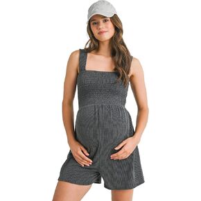 LaClef Womens Maternity Sleeveless Smocked Square Neck High Waist Romper Jumpsuit