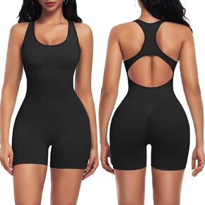 OLCHEE Womens One Piece Workout Romper Tummy Control Sleeveless Yoga Jumpsuit Scrunch Butt Backless Padded Gym Unitard