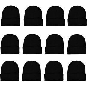 Unisex Beanie Cap Knitted Warm Solid Black (Pack of 12)