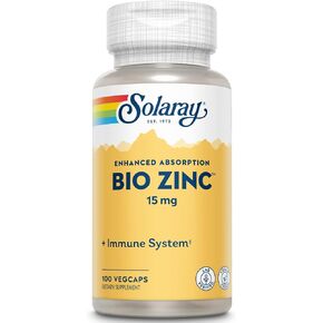 Solaray Bio Zinc 15 Mg | مجمع الزنك الثلاثي لنظام المناعة الصحي ، دعم الغدد الصماء والخلايا | 100 VEGCAPS