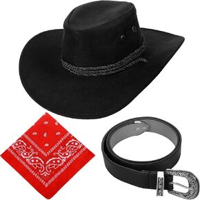 Haysandy Men Cowboy Costume Hat with Bandana Belts Cowboy Cowgirl Hat Wide Cowgirl Brim Costume Accessories in Saudi Arabia