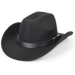 Western Cowboy-Hat Classic Roll-up Cowgirl Hat for Men-Women Felt-Fedora with PU Band Belt Jazz-Hats
