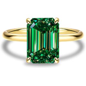 3.0CT Elongated Emerald Cut Engagement Ring,Emerald Solitaire Simulated Diamond Ring,925 Sterling Silver Promise Wedding Ring