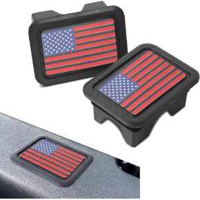2 PCS Bed Rail Stake Pocket Cover, American Flag Decoration Trunk Hole Plug, Insert Rust and Moisture Protection Cover, Compatible with Dodge 19-24 Ram 1500 2500 (Red)