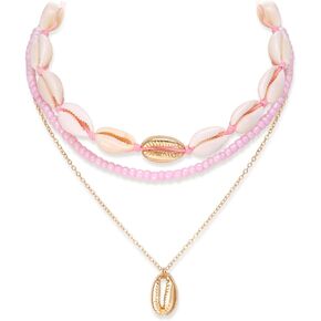 Flyonce Shell Necklace for Women, Boho Handmade Starfish Natural Seashell Choker Collar Necklaces Beach Jewelry for Summer Outfits Surfer Beachy Accessories