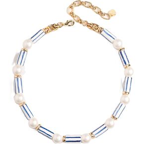 محاكاة لؤلؤة و Azure Ceramic legated bead choker wlar netlace brass brass مع سلسلة قابلة للتعديل