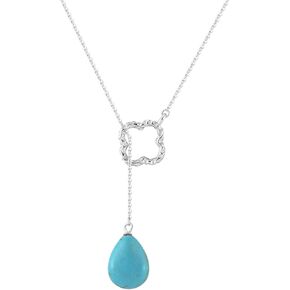 قلادة كولوكا الفيروز على شكل Y للنساء ، 925 Sterling Silver Four Leaf Clover Necklace ، Boho Jewelry ، صندوق الهدايا المشمولة