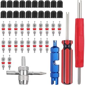 44PCS Tire Valve Stem Tool, Spool Installation and Valve Core Removal Tools, 4 Way Valves Puller Tool, Stem Cover Caps for All Types of Tires