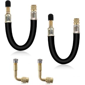 2 Pack 8.25" Flexible Tire Valve Extension Universal Valve Stem Extenders 2 Pack 90 Degree Brass Tyre Valves Extension Adaptors for Cars Truck Motorcycle Bike Scooter