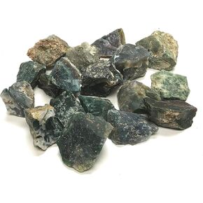 Natural Rough Green Moss Agate, Includes Velvet Bag - Large 1" Pieces (1/2 Pound)