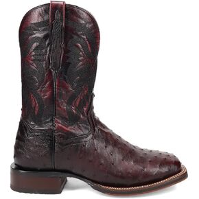 Dan Post Boots Mens Alamosa Embroidered Ostrich Square Toe Pull On Dress Boots Mid Calf - Red