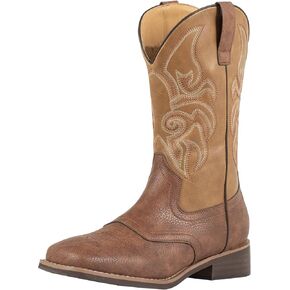 J's.o.l.e Cowboy Boots for Men Wide Square Toe Men's Western Boot Retro Classic Embroidered Country Boots