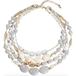 Secret for Longevity Four Strand Gold Tone Resin White Buffalo Turquoise Bone Neutral Earth Tones Big Chunky Western Style Statement Necklace