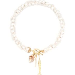 Three Simulated White Pearl Strand Toggle Charm Necklace
