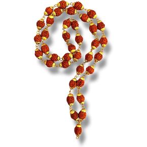 Lovenspire معتمدة Rudraksha Mala 5 Face (Panchmukhi) أصيلة حبات Rudraksh أصيلة Rosary Japa Mala Bead Netclace Puja Prayer Beads Gold/Silver Plated Mala للرجال النساء (1 أجهزة كمبيوتر)