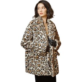 Beautelicate Women Leopard Print Fleece Coat معطف فضفاض مع معطف فرو مع جيوب طية صاخبة فور مع بطانة الساتان
