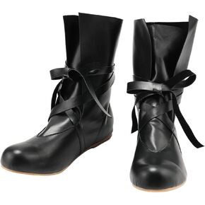 Mens Renaissance Medieval Cosplay Boots Lace Up Vintage Stage Pirate Viking Tied Shoes Boots for Halloween Party