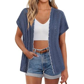 GRACE KARIN 2025 Womens Summer Lightweight Cardigan Sweater Crochet Short Sleeve Open Front Beach Knit Shrug Outwear