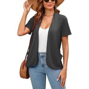 Women's Lightweight Open Front Cardigans Short Sleeve Casual Soft Summer Cardigan With Pockets S-2XL