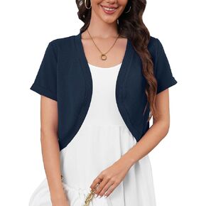 Heymoments Women Short Sleeve Bolero يتجاهل Cardigan خفيفة الوزن V-Front Cardigan (S-2XL)