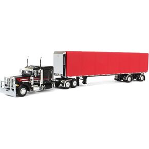 DCP 1/64 Black & Red Peterbilt 379 63in Flattop Sleeper with 53ft Utility Roll Tarp Trailer 60-1612