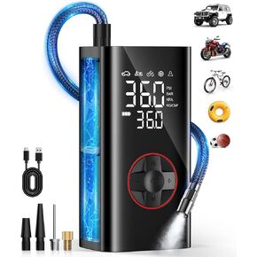 ضاغط الهواء المحمول في إطارات الإطارات - مضخة هواء اللاسلكي لإطارات السيارات - 150psi و 10000 مللي أمبير من الإطارات المحمولة للبطارية للسيارة مع مقياس الضغط ، مضخة الإطارات الصغيرة للدراجة ، دراجة نارية ، الكرة