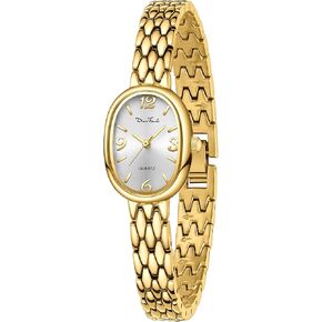 Dioofendi Petite Vintage Oval Gold Women’s Watch ، ساعة أنيقة مقاومة للماء مع حركة الكوارتز اليابانية ، حزام قابل للتعديل مع أداة