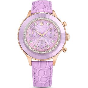 Swarovski Octea Chrono Watch, Swiss Made, Leather Strap, Purple, Rose Gold-Tone Finish
