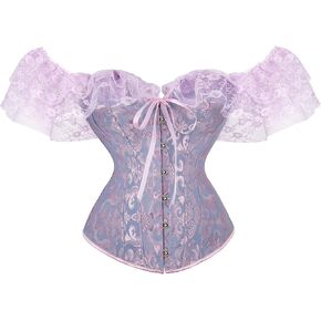 Chloefairy Sexy Women's Floral Lace Corset Off Shoulder Bustier Fishbone Overbust Corset Bodyshaper Lingerie Top