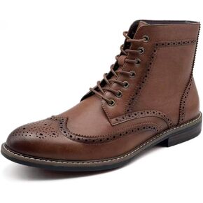 Finishing & Sewing Men's Wingtip Toe Boots, Classic Brogue Style, Oxford Lace Up Dress Shoes