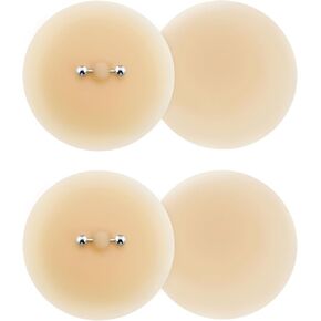 Pasties Nipple Covers with Piercing, 2 Pairs Silicone Reusable Adhesive Bra Sticker Breast Petals for Women Beige
