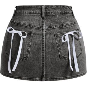 MakeMeChic Women's Denim Skirt High Waist Bow Pocket Bodycon Y2K Mini Jean Skirts