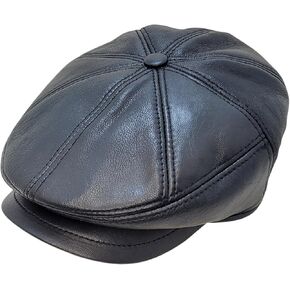 Leather Newsboy Cap for Men - Vintage Classic 8 Panel Cabbie Hat - Leather Gatsby Newsboy Cap - Ivy Golf Hat - Newsboy Cabbie Driving Cap for Men - Gatsby Hunting Fishing Hat for Mens -Genuine Leather