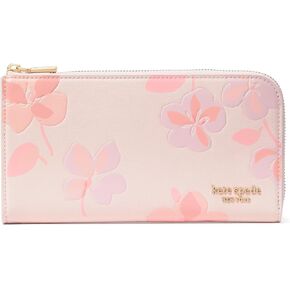 kate spade new york Devin Spring Pansies Embossed Saffiano Leather Zip Around Continental Wallet, Blush Cloud Multi